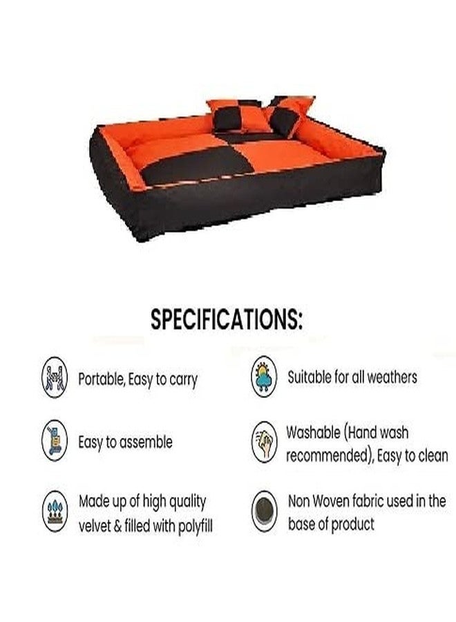Gorgeous Square Reversible Funky,Styles Velvet Ultra Soft Dual Sofa-Style Dog Bed Orange,Black-Medium - Image 3